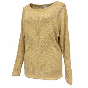 Cache Beige Open Knit Y2K Sweater Sheer Lightweight Size Medium Casual Open Knit